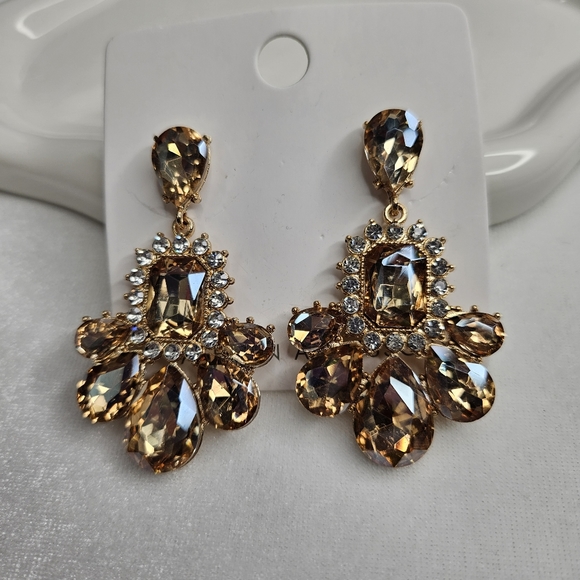 Women's Gold Rhinestone Crystal Statement Earrings Prom Jewelry Fashion Jewelry - Picture 4 of 8